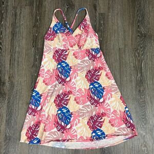 Patagonia Amber Dawn Tropical Palm Floral Racer Back Dress Size L EUC